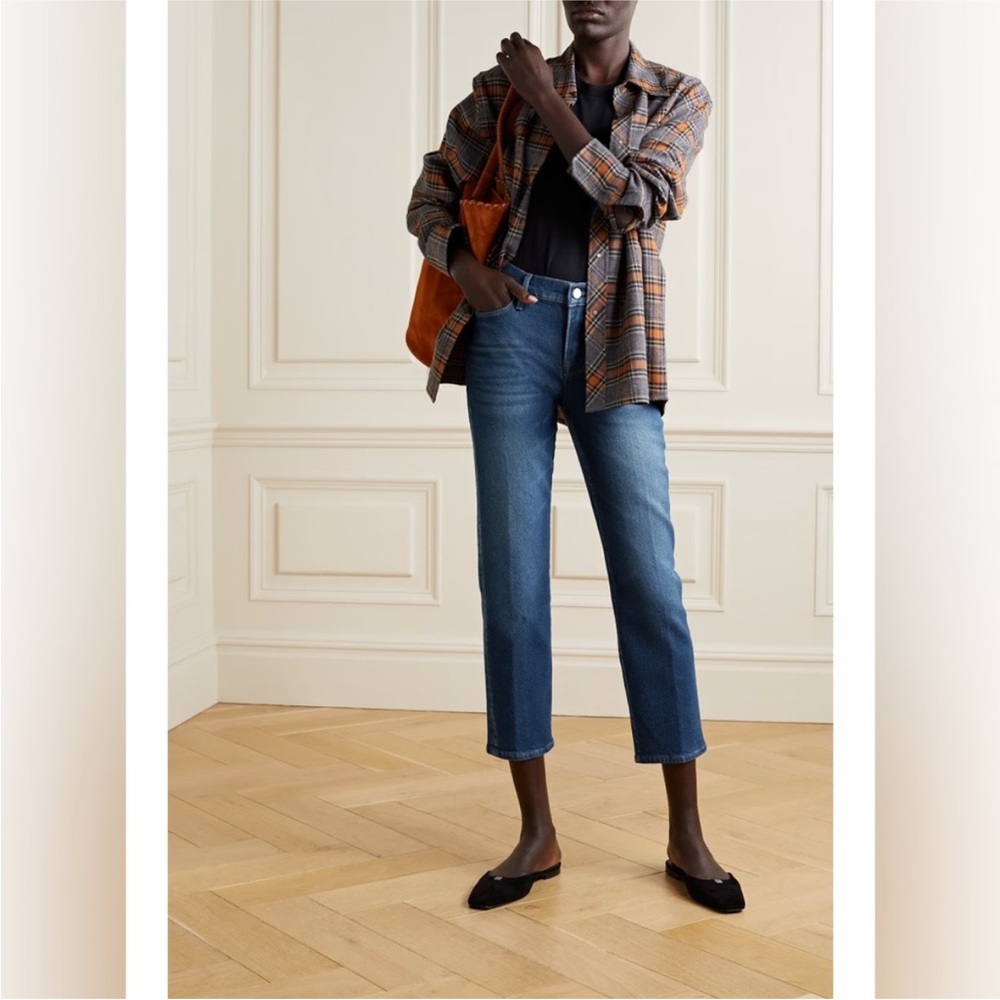 Frame Denim Cropped Straight-Leg Jeans in Blue Wash